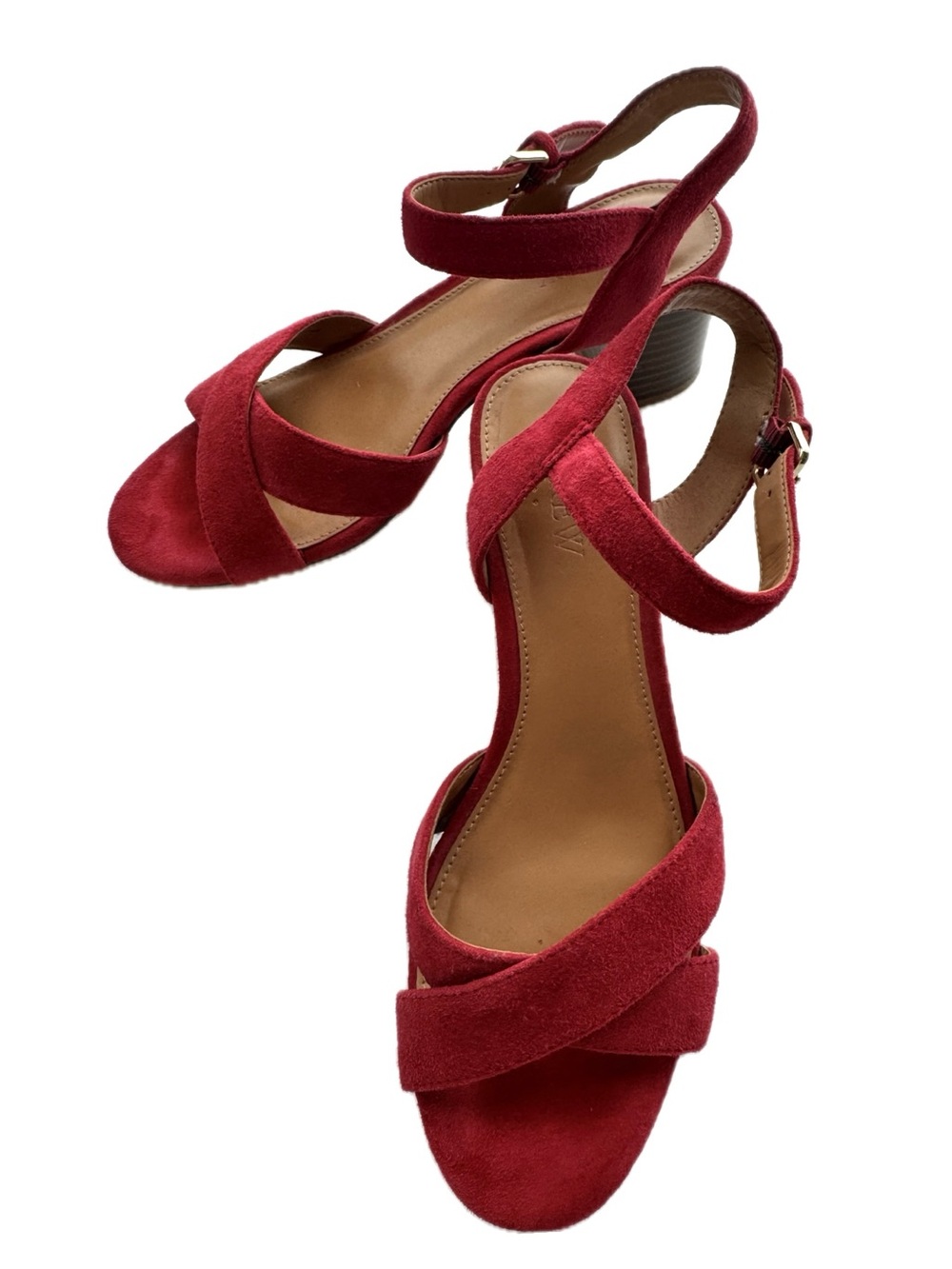 J.Crew Red Suede Block Heel Sandals Women’s Size 7 Ankle Strap Heels